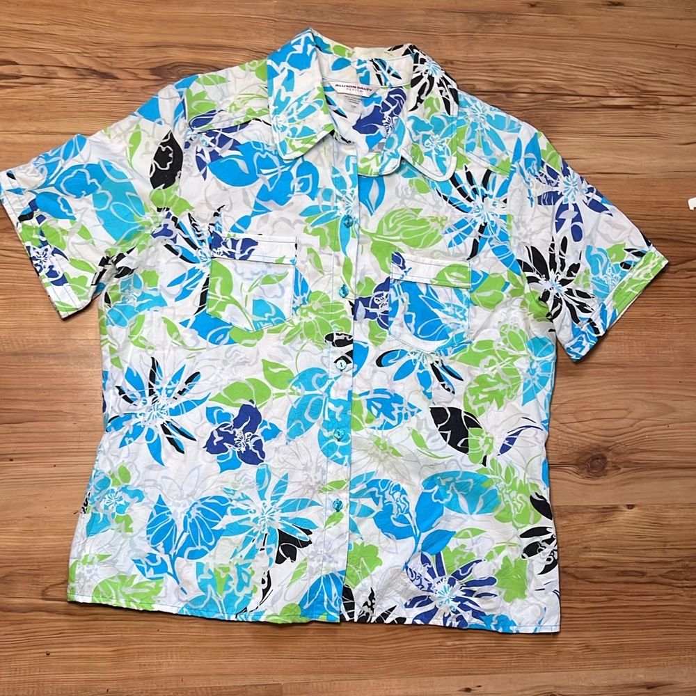 Allison Daley Blue and Green Casual Button Down Shirt